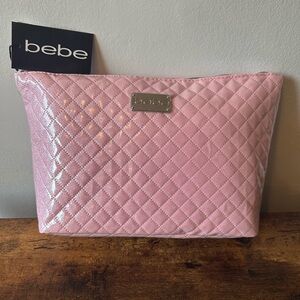 bebe Pink Quilted Cosmetic Bag